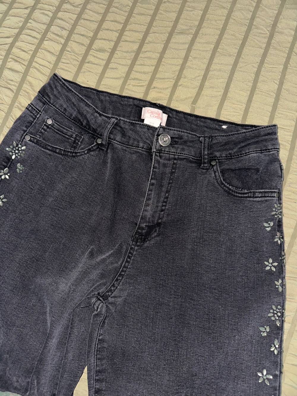 Black Rhinestone Women's Jeans - Picture 3 of 4